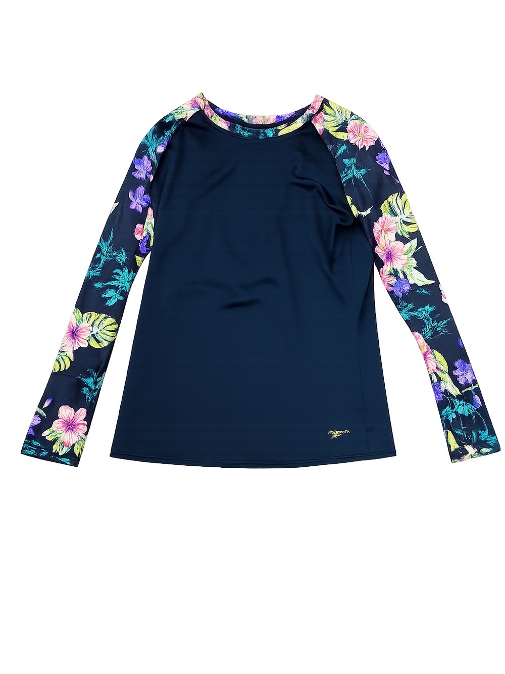 Speedo Womens Medium Rash Guard Swim Shirt Floral Long Sleeve Black Tropical UPF